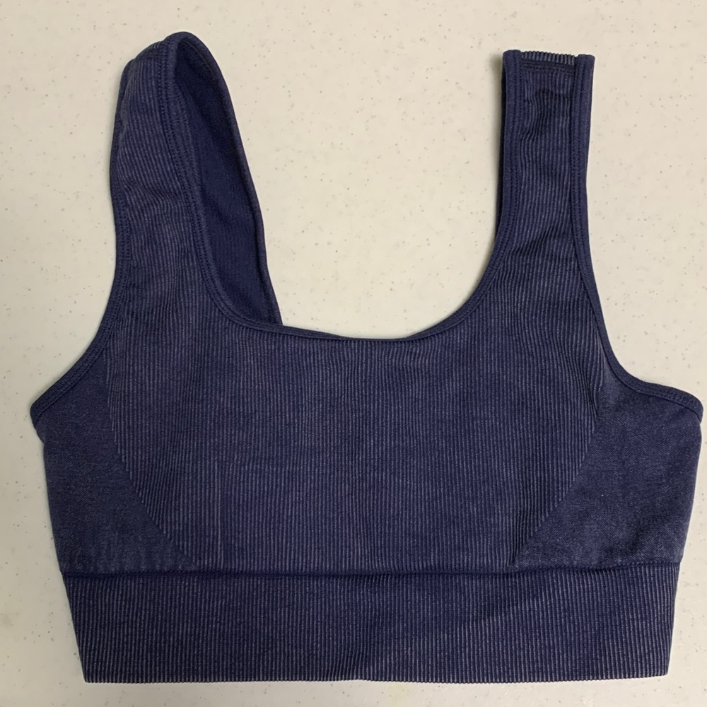 90 Degree By Reflex Deep Blue Ribbed Sports Bra